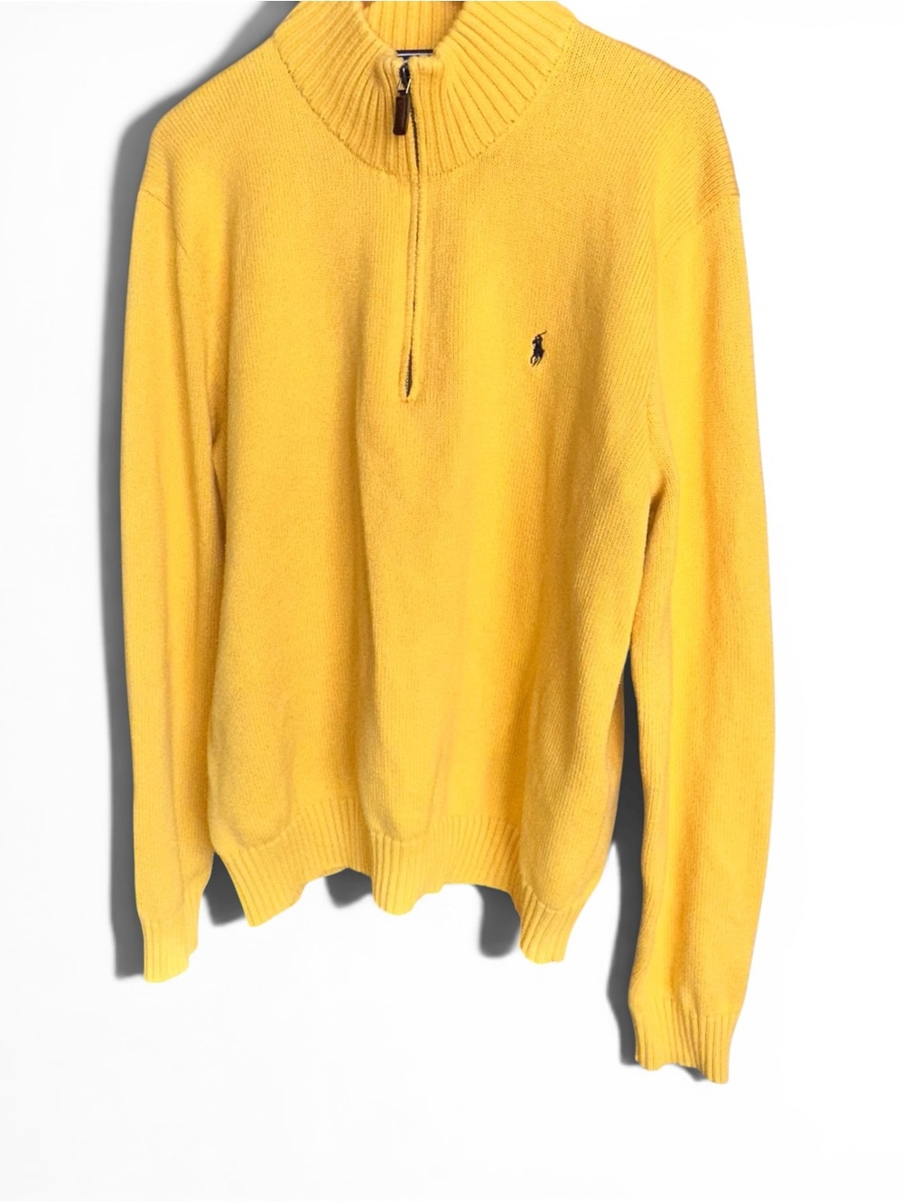 Vintage Y2K Ralph Lauren Men’s Yellow Half-Zip Sweater size L